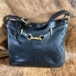 Beautiful Authentic Coach Black Pebbled Leather Satchel Shoulder Carry Handbag